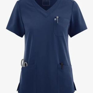 Easy STRETCH Tessa Women's 5-Pocket V-Neck Scrub Top M Navy